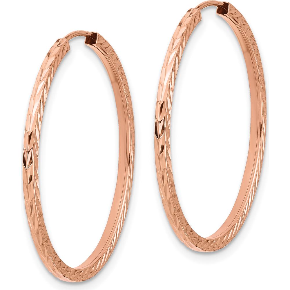 14K Rose Gold 30mm Diamond-Cut Square Tube Endless Hoop Earrings with Polished Finish by 0