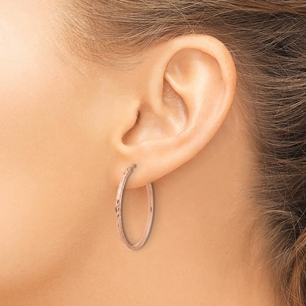14K Rose Gold 30mm Diamond-Cut Square Tube Endless Hoop Earrings with Polished Finish by 0