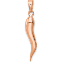 14K Rose Gold 30mm Large 3D Italian Horn Pendant - Polished Finish by Oro Pregiato