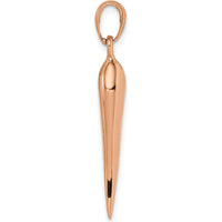 14K Rose Gold 30mm Large 3D Italian Horn Pendant - Polished Finish by Oro Pregiato