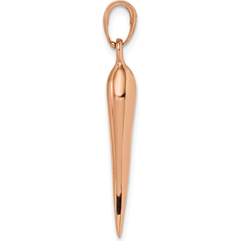 14K Rose Gold 30mm Large 3D Italian Horn Pendant - Polished Finish by Oro Pregiato