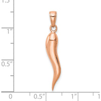14K Rose Gold 30mm Large 3D Italian Horn Pendant - Polished Finish by Oro Pregiato