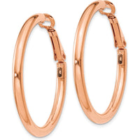 14K Rose Gold 36mm Polished Hoop Earrings with Omega Clip Back by Oro Pregiato