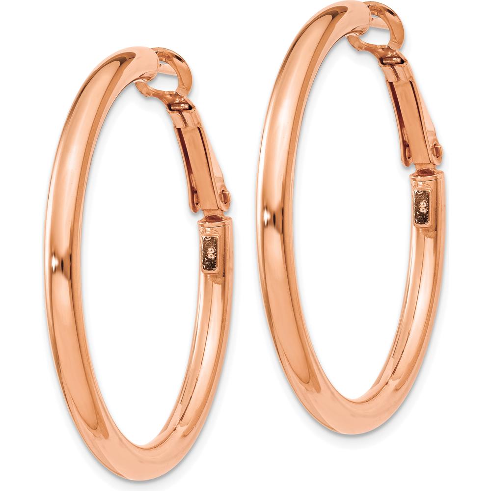 14K Rose Gold 36mm Polished Hoop Earrings with Omega Clip Back by Oro Pregiato