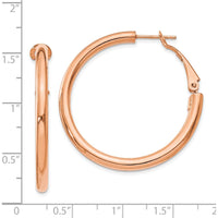 14K Rose Gold 36mm Polished Hoop Earrings with Omega Clip Back by Oro Pregiato