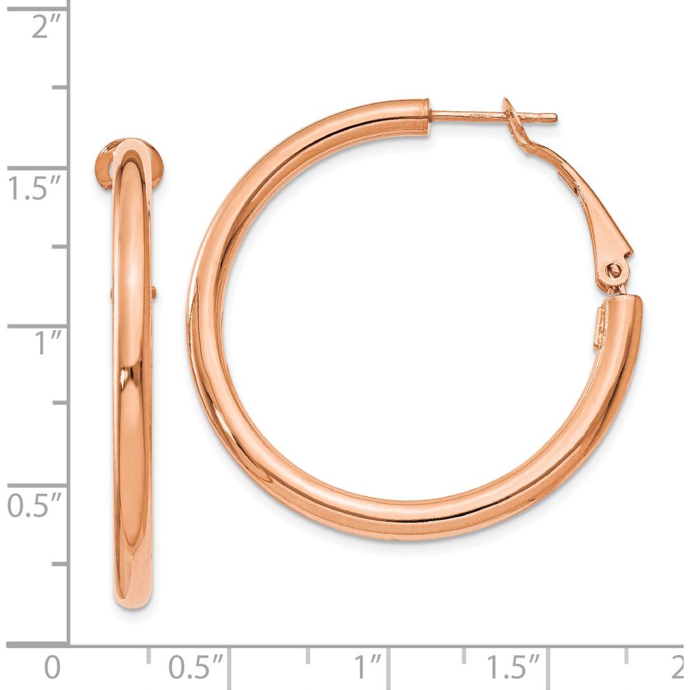 14K Rose Gold 36mm Polished Hoop Earrings with Omega Clip Back by Oro Pregiato