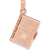 14K Rose Gold 3D HOLY BIBLE Pendant with Lord's Prayer and Moveable Pages by Oro Pregiato