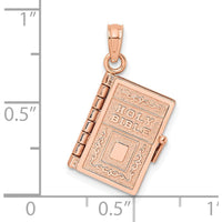 14K Rose Gold 3D HOLY BIBLE Pendant with Lord's Prayer and Moveable Pages by Oro Pregiato
