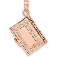 14K Rose Gold 3D HOLY BIBLE Pendant with Lord's Prayer and Moveable Pages by Oro Pregiato
