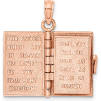 14K Rose Gold 3D HOLY BIBLE Pendant with Lord's Prayer and Moveable Pages by Oro Pregiato
