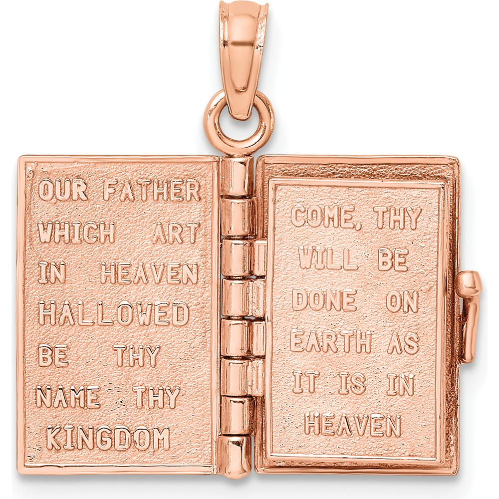 14K Rose Gold 3D HOLY BIBLE Pendant with Lord's Prayer and Moveable Pages by Oro Pregiato