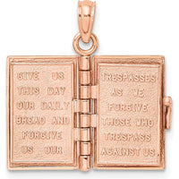 14K Rose Gold 3D HOLY BIBLE Pendant with Lord's Prayer and Moveable Pages by Oro Pregiato