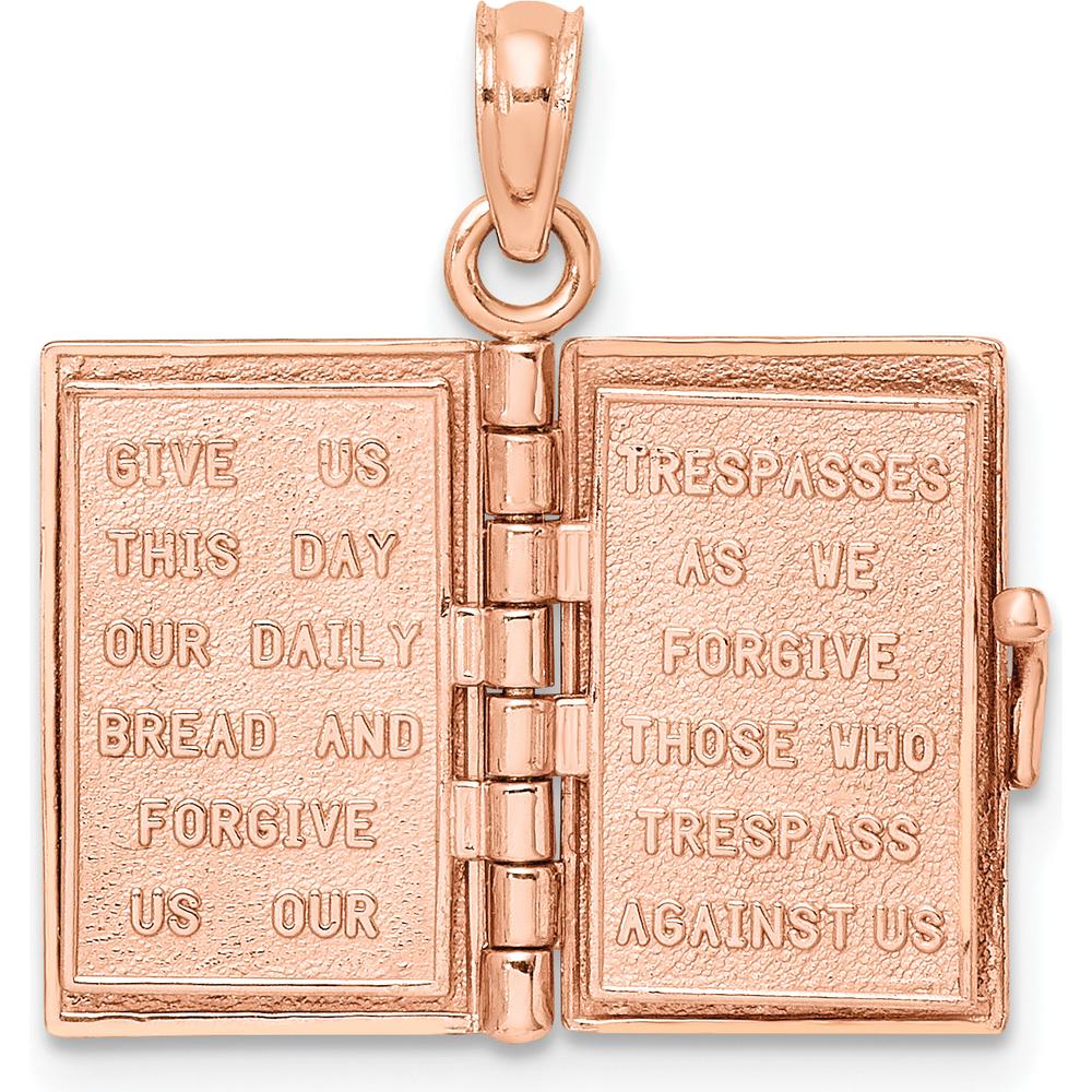 14K Rose Gold 3D HOLY BIBLE Pendant with Lord's Prayer and Moveable Pages by Oro Pregiato