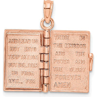 14K Rose Gold 3D HOLY BIBLE Pendant with Lord's Prayer and Moveable Pages by Oro Pregiato