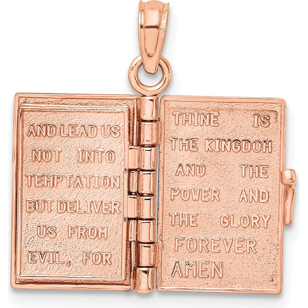 14K Rose Gold 3D HOLY BIBLE Pendant with Lord's Prayer and Moveable Pages by Oro Pregiato