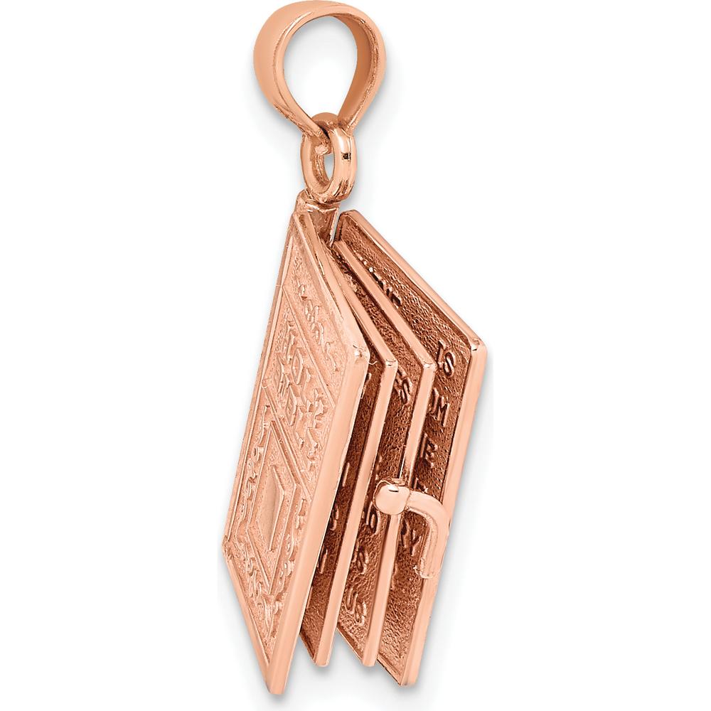 14K Rose Gold 3D HOLY BIBLE Pendant with Lord's Prayer and Moveable Pages by Oro Pregiato