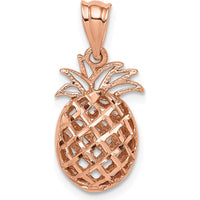 14K Rose Gold 3D Pineapple Pendant with Diamond-Cut Texture by Oro Pregiato