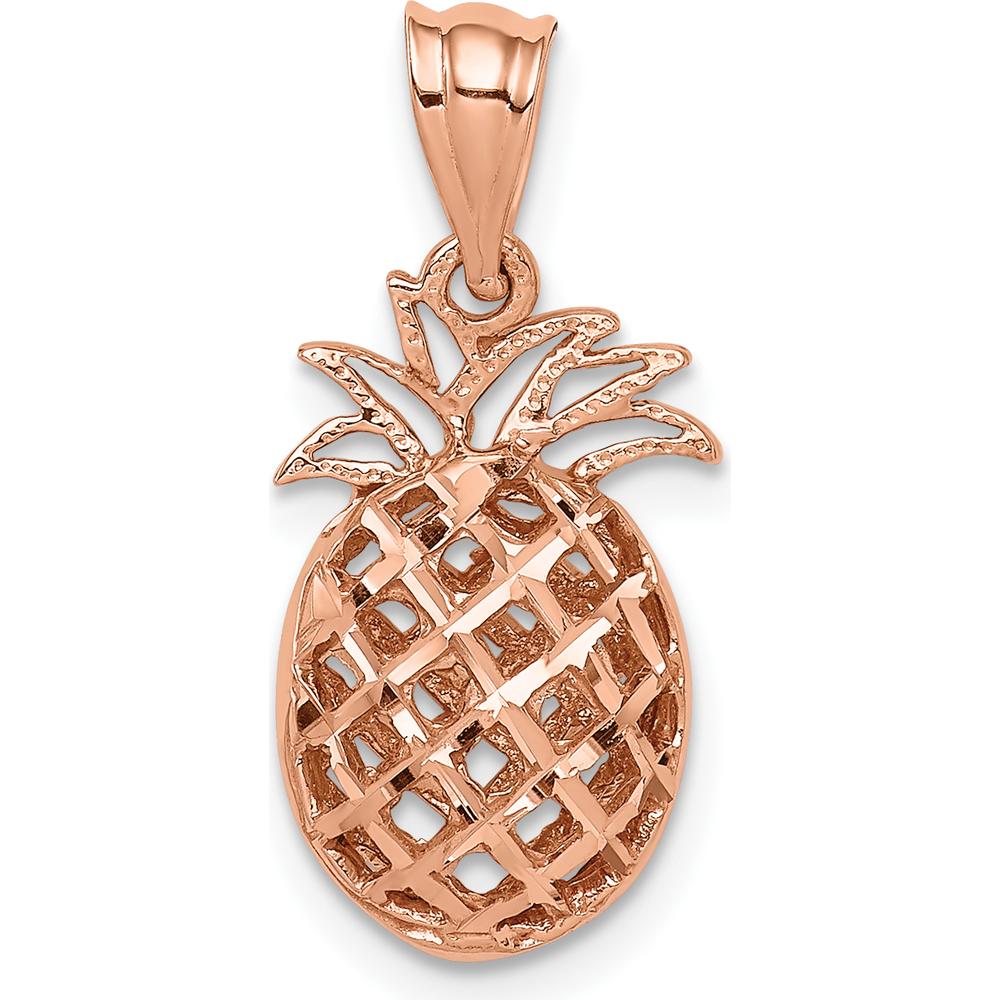 14K Rose Gold 3D Pineapple Pendant with Diamond-Cut Texture by Oro Pregiato