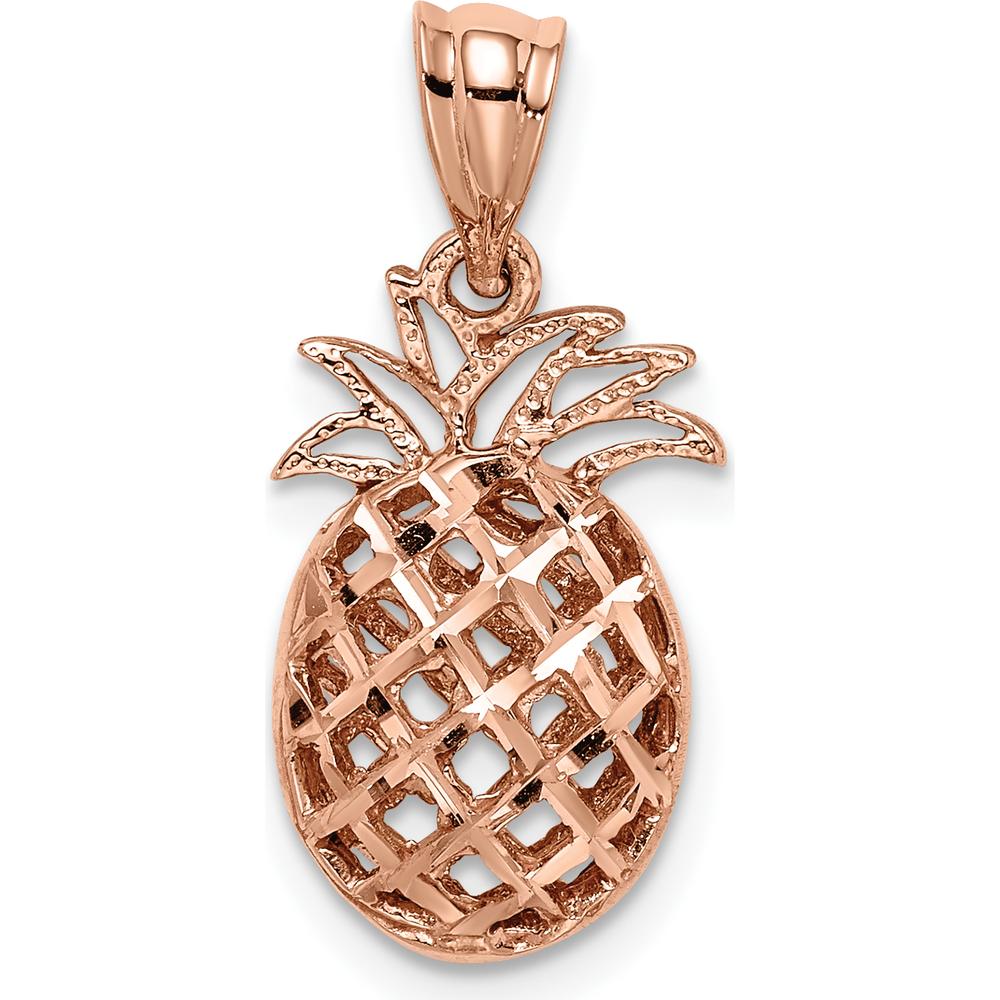 14K Rose Gold 3D Pineapple Pendant with Diamond-Cut Texture by Oro Pregiato