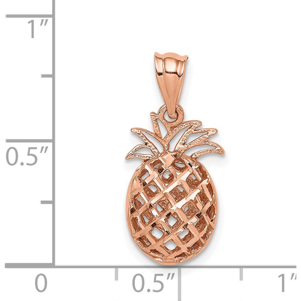 14K Rose Gold 3D Pineapple Pendant with Diamond-Cut Texture by Oro Pregiato