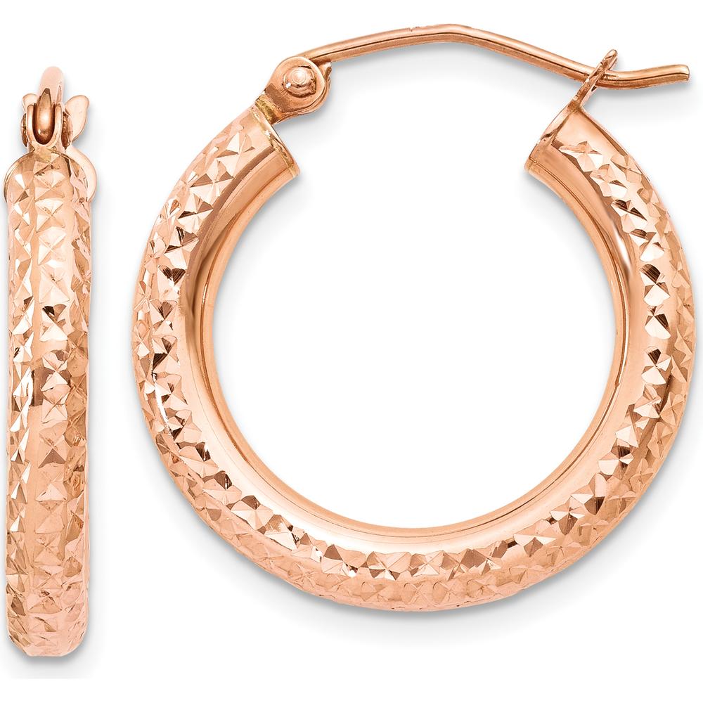 14K Rose Gold 3mm Diamond-cut Hoop Earrings - 20mm Length by 0