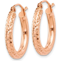 14K Rose Gold 3mm Diamond-cut Hoop Earrings - 20mm Length by 0