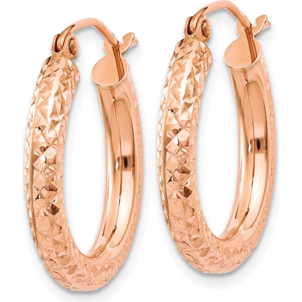 14K Rose Gold 3mm Diamond-cut Hoop Earrings - 20mm Length by 0