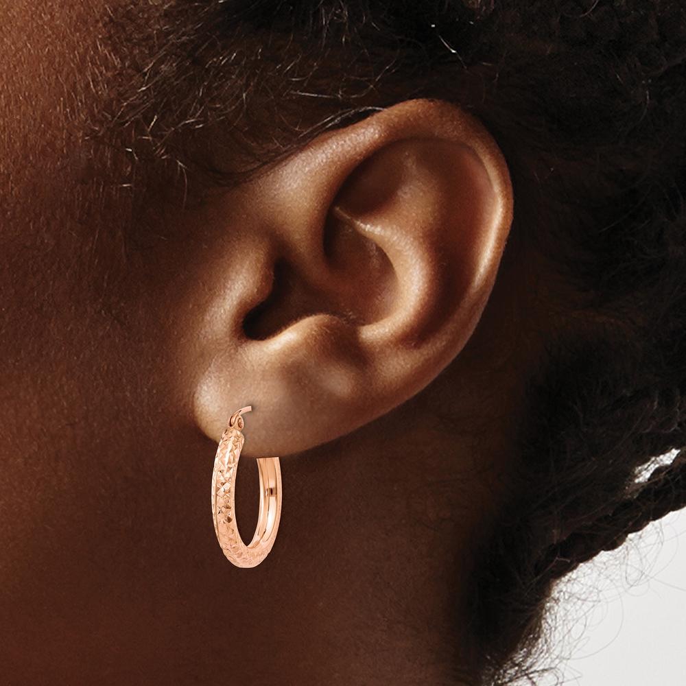 14K Rose Gold 3mm Diamond-cut Hoop Earrings - 20mm Length by 0