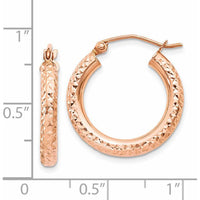 14K Rose Gold 3mm Diamond-cut Hoop Earrings - 20mm Length by 0