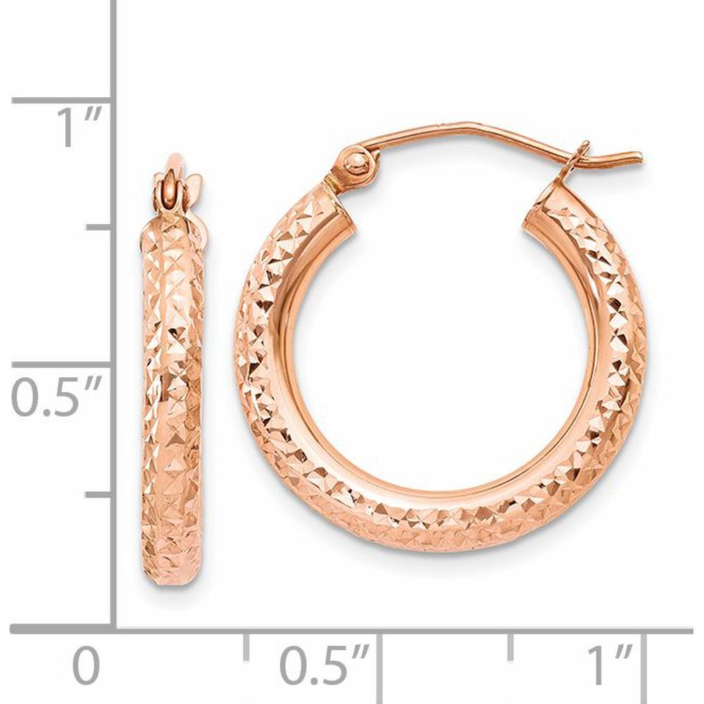 14K Rose Gold 3mm Diamond-cut Hoop Earrings - 20mm Length by 0