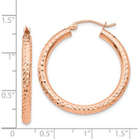14K Rose Gold 3mm Diamond-Cut Medium Hoop Earrings - Polished Finish by 0