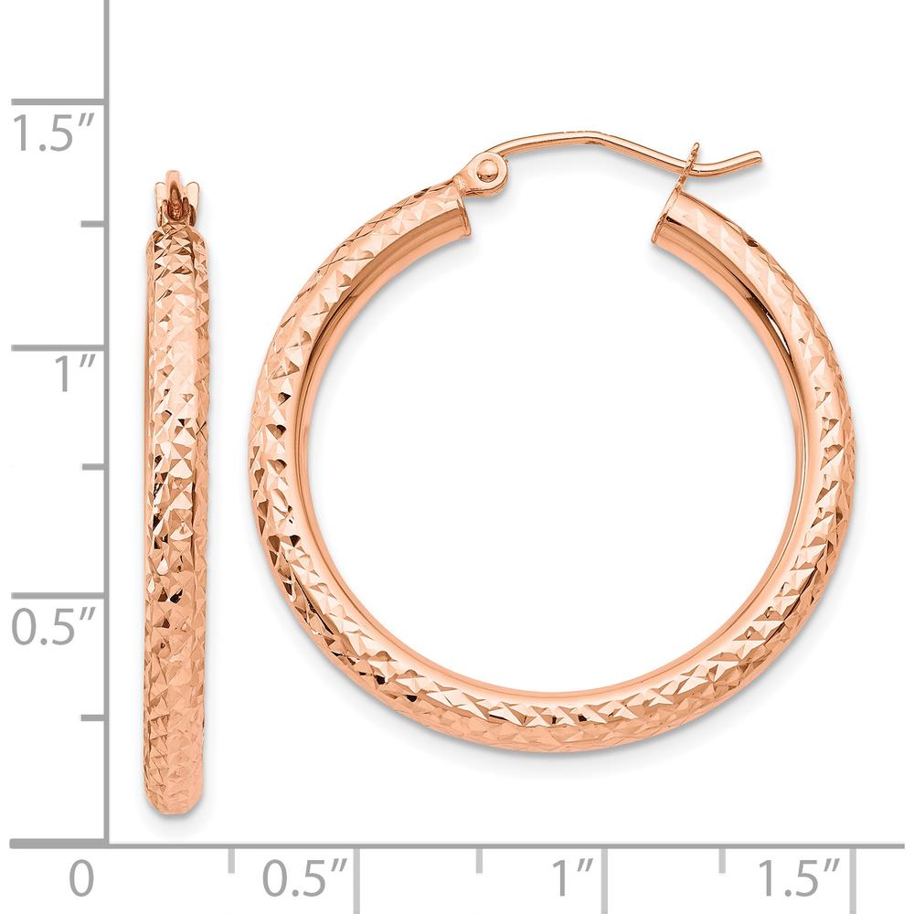 14K Rose Gold 3mm Diamond-Cut Medium Hoop Earrings - Polished Finish by 0