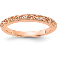 14K Rose Gold 3mm Filigree Wedding Band with Polished Finish by Luciano & Cie