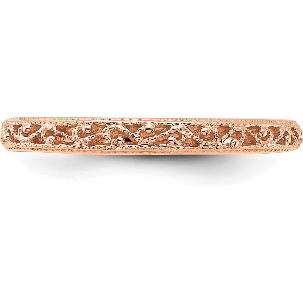14K Rose Gold 3mm Filigree Wedding Band with Polished Finish by Luciano & Cie