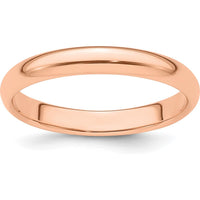 14K Rose Gold 3mm Half-Round Wedding Band - Adjustable, Polished Finish by 0