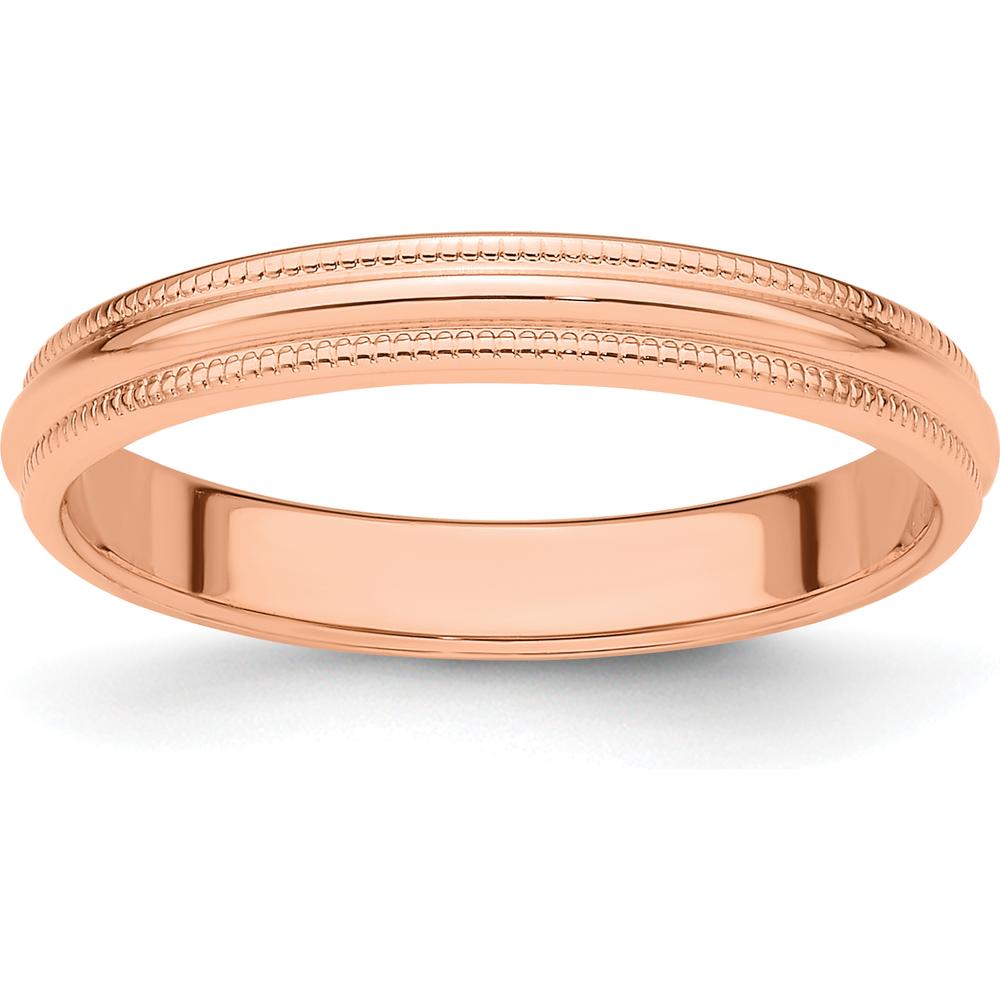 14K Rose Gold 3mm Half-Round Wedding Band with Milgrain Edges by 0