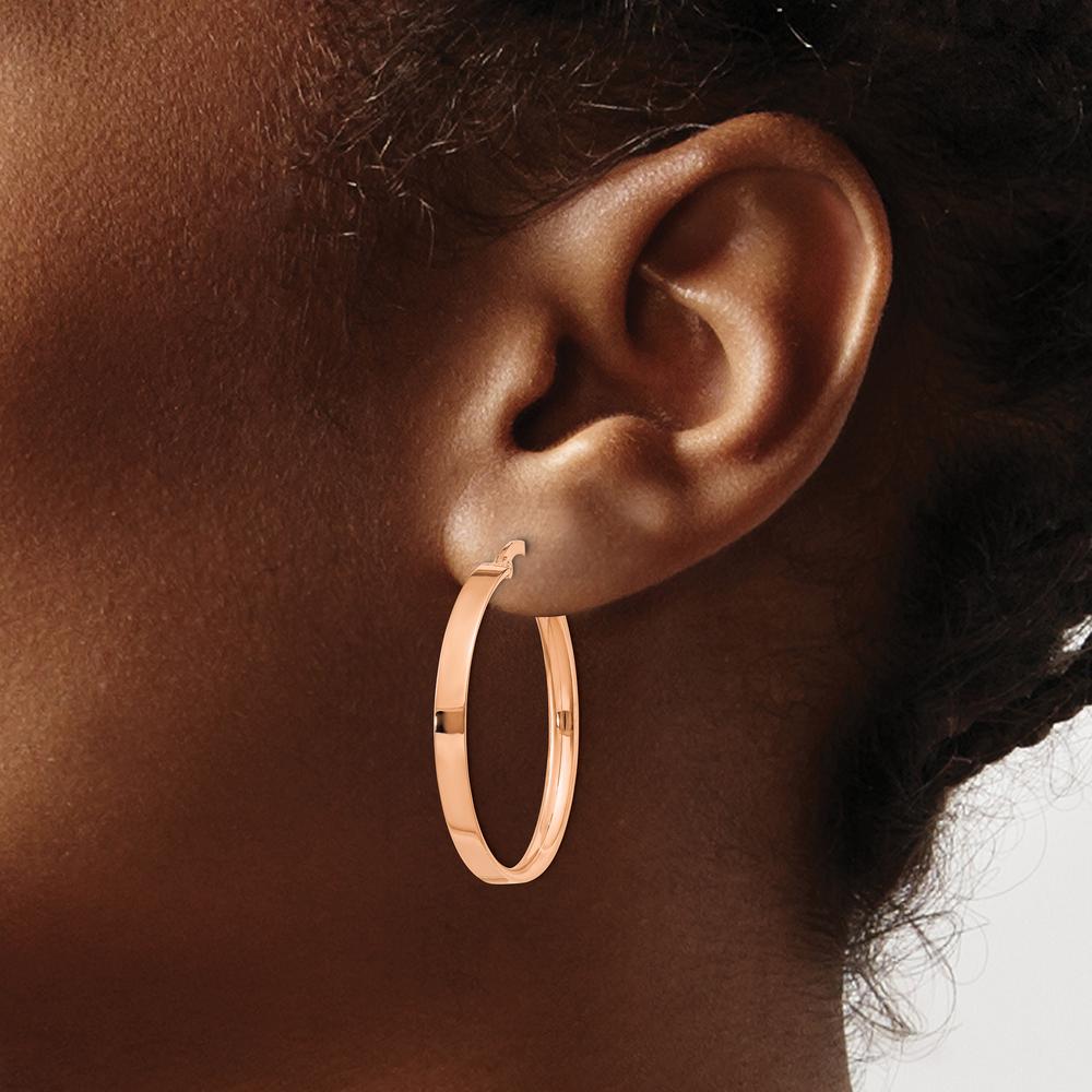 14K Rose Gold 3mm Large Hoop Earrings - Polished Finish with Hollow Tubing by Monteluci Fine Jewelry