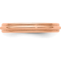 14K Rose Gold 3mm Lightweight Milgrain Half Round Wedding Band - Size 7.5 by 0