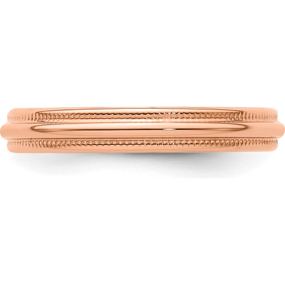 14K Rose Gold 3mm Lightweight Milgrain Half Round Wedding Band - Size 8.5 by 0