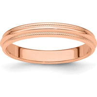 14K Rose Gold 3mm Milgrain Half-Round Wedding Band - Size 9 by 0