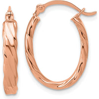 14K Rose Gold 3mm Patterned Oval Hoop Earrings - Polished Finish by 0