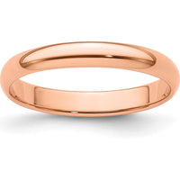14K Rose Gold 3mm Polished Half-Round Lightweight Wedding Band by 0