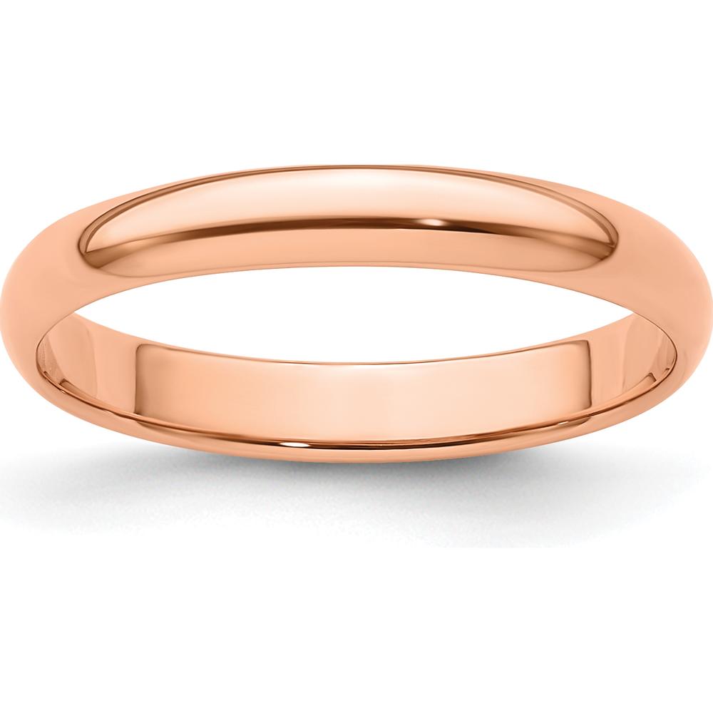 14K Rose Gold 3mm Polished Half-Round Lightweight Wedding Band by 0