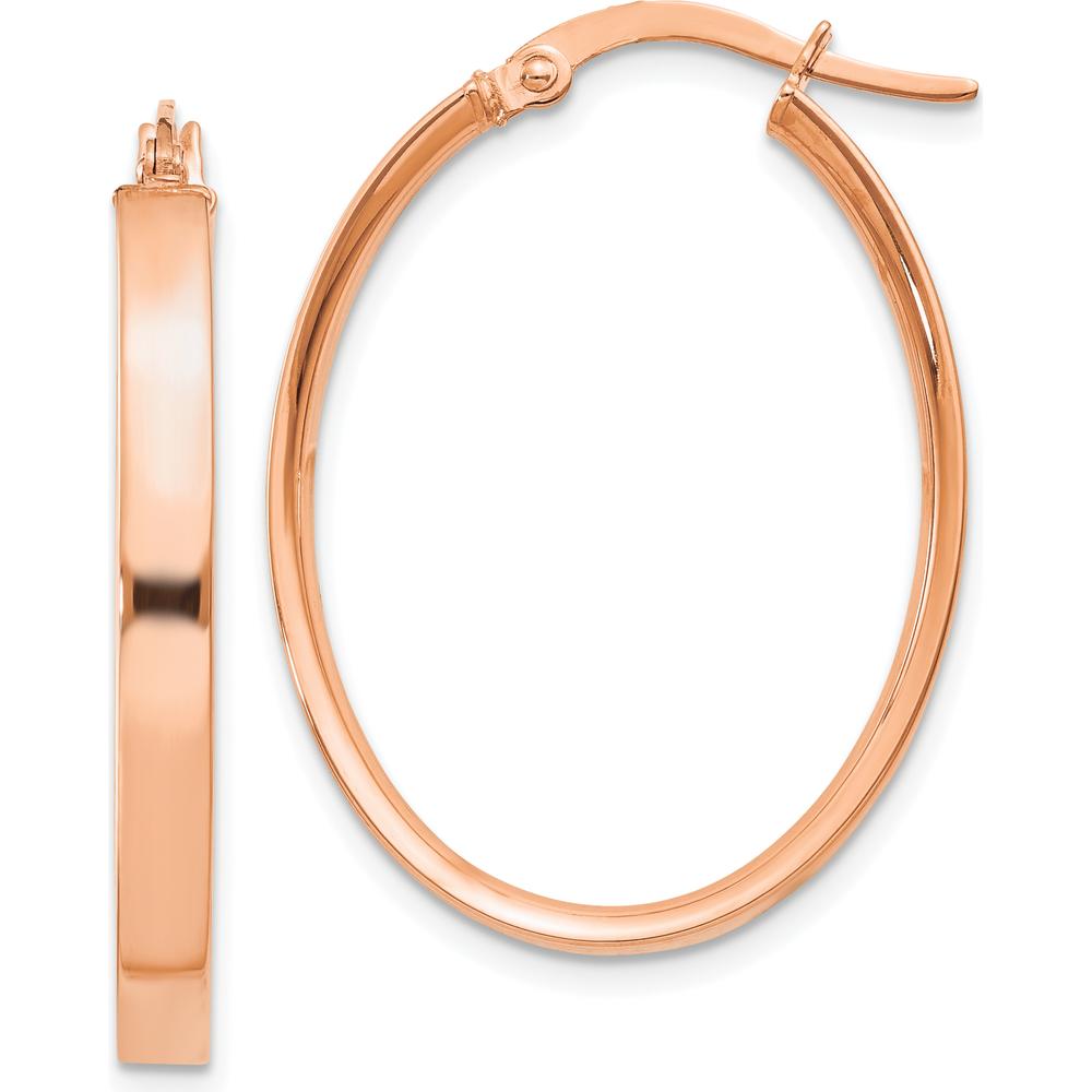 14K Rose Gold 3mm Polished Oval Hoop Earrings by 0