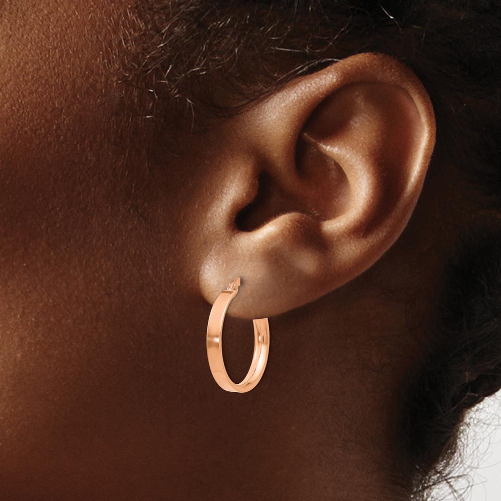 14K Rose Gold 3mm Small Hoop Earrings - Lightweight Polished Finish with Hollow Tubing Design by Monteluci Fine Jewelry