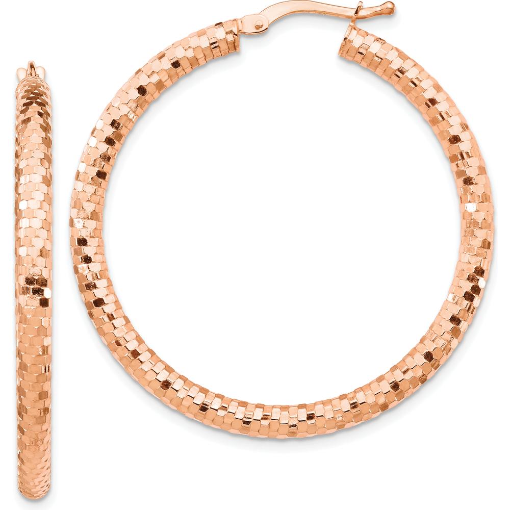 14K Rose Gold 3x38mm Diamond-Cut Large Hoop Earrings by 0