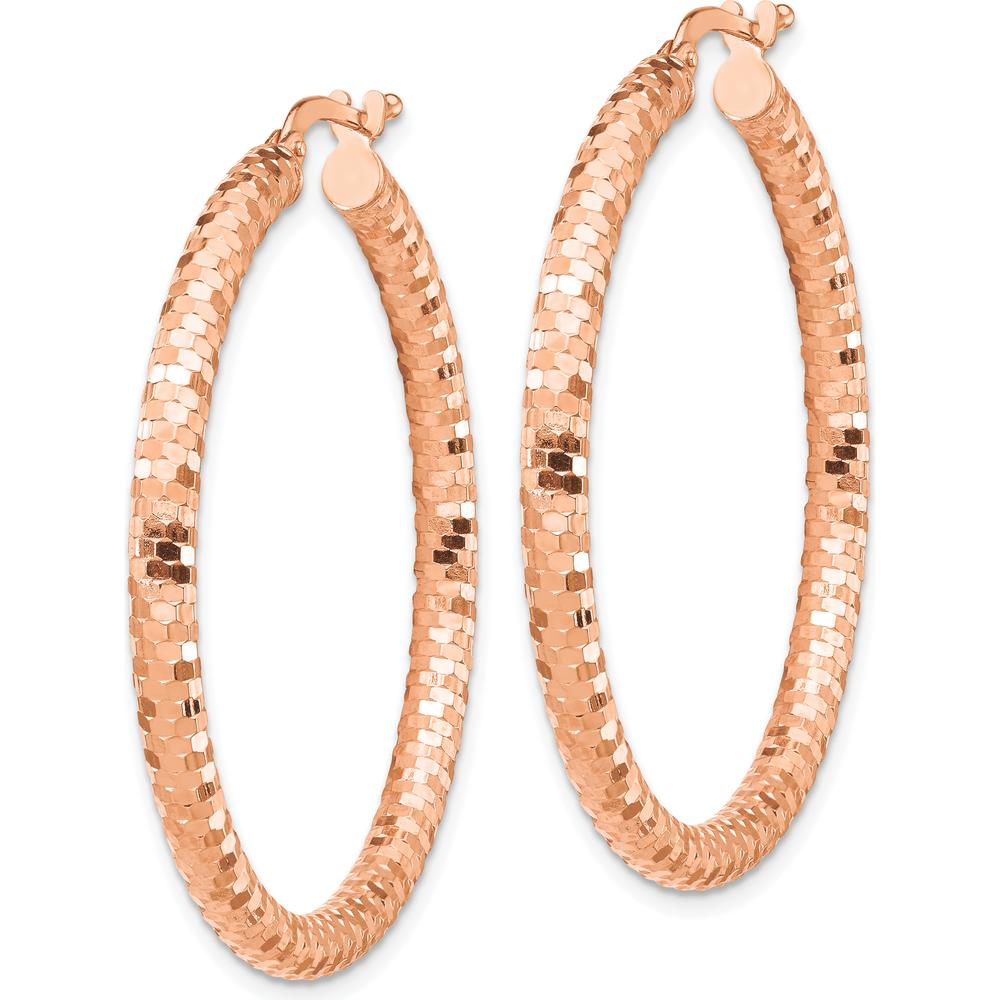 14K Rose Gold 3x38mm Diamond-Cut Large Hoop Earrings by 0