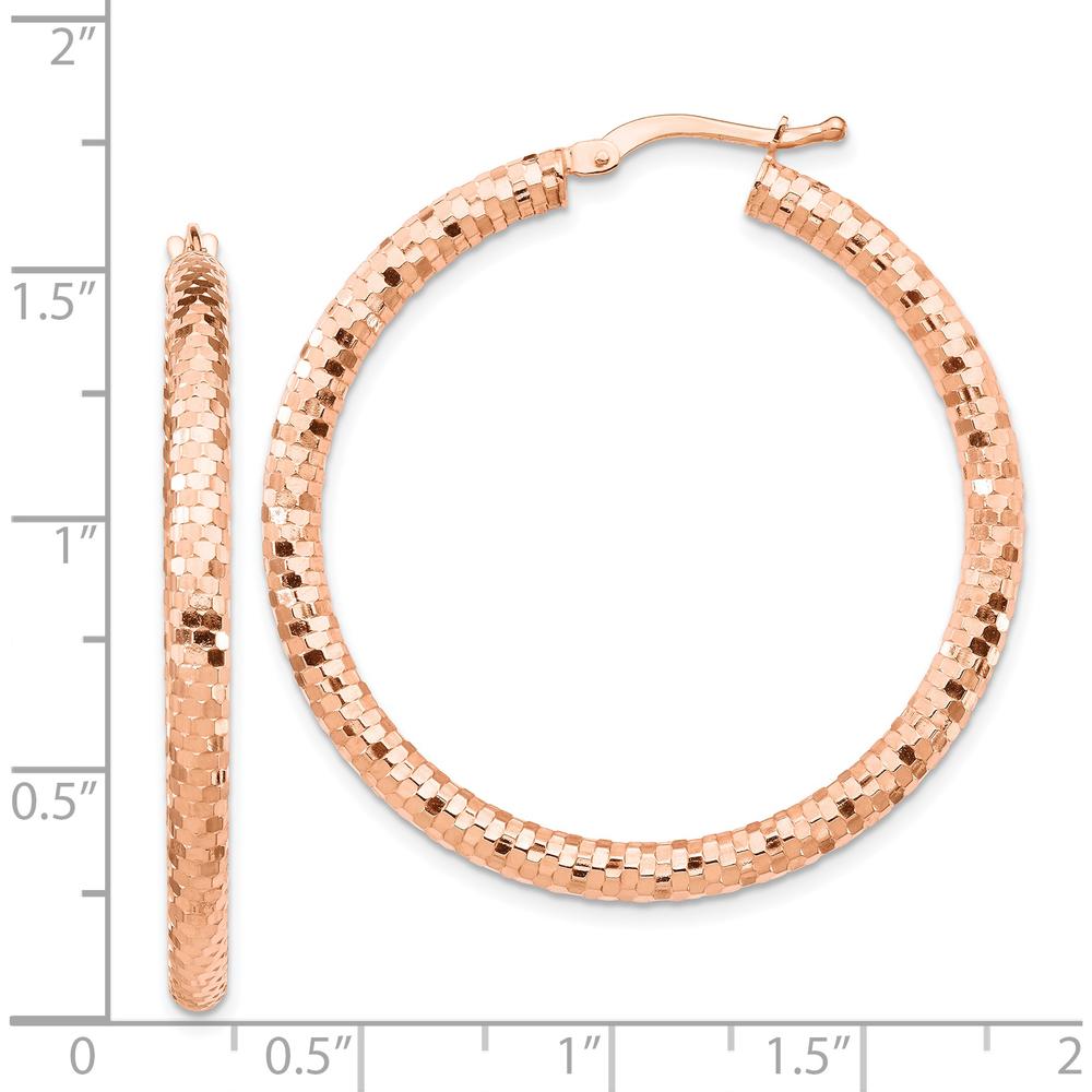 14K Rose Gold 3x38mm Diamond-Cut Large Hoop Earrings by 0
