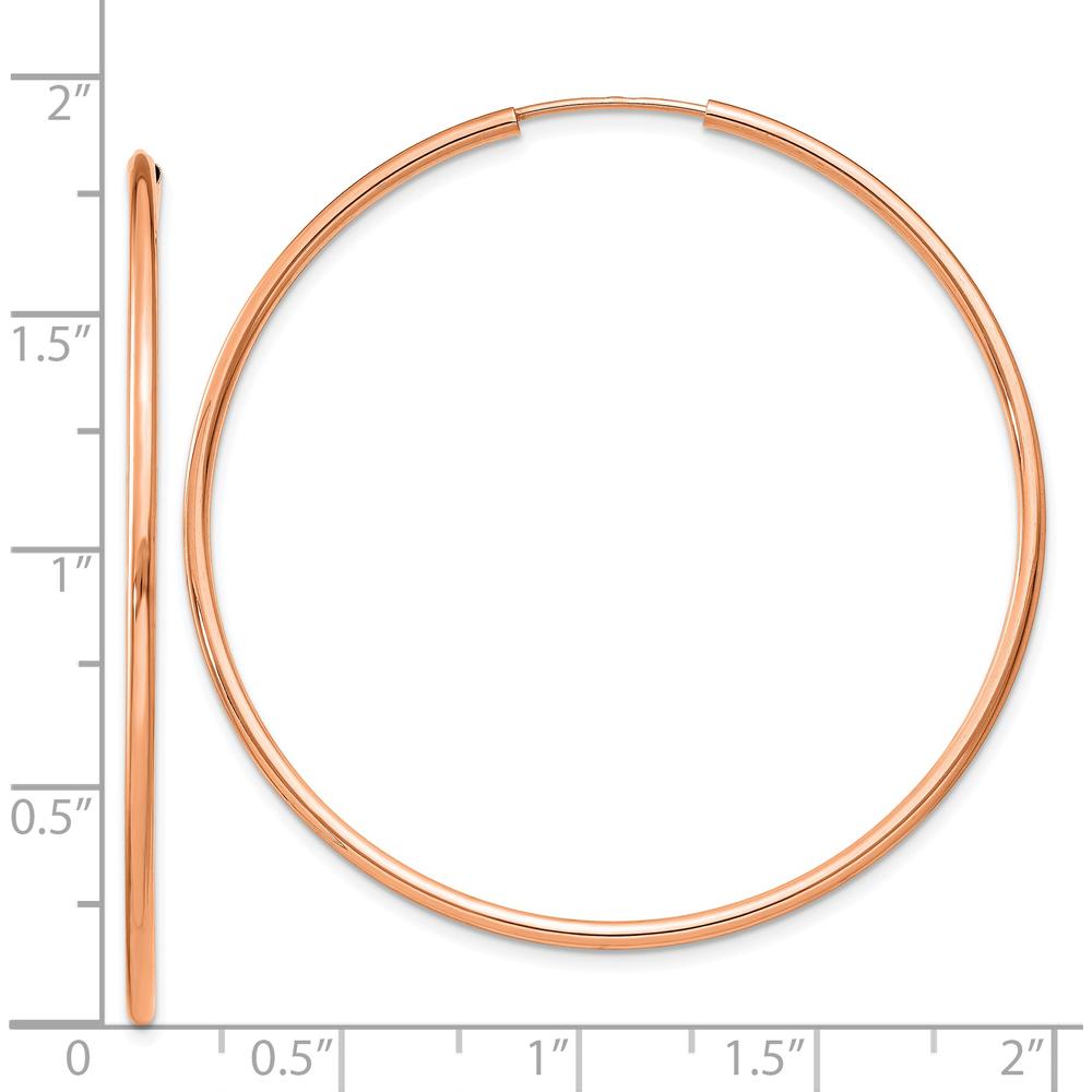 14K Rose Gold 45mm Polished Endless Tube Hoop Earrings - Sleek and Lightweight Design by 0