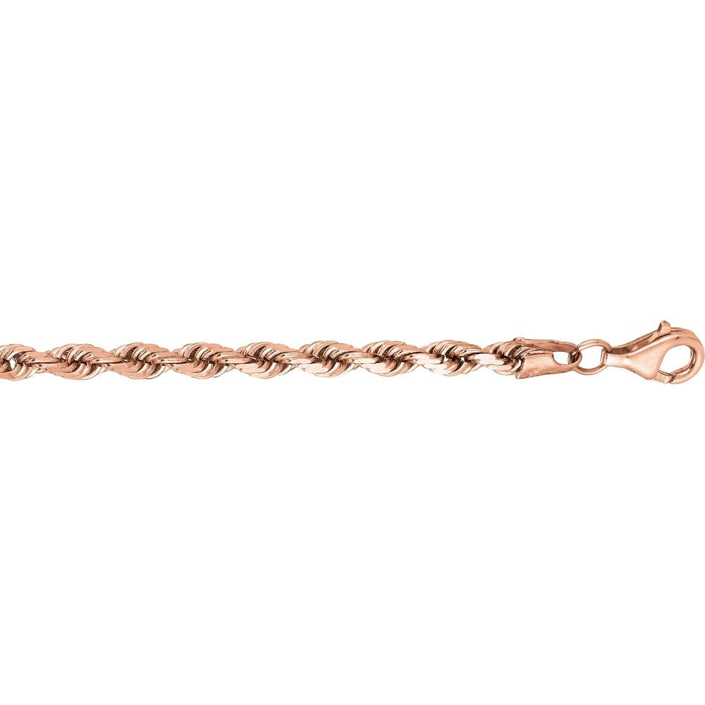 14K Rose Gold 4mm Diamond Cut Rope Chain Bracelet - 8.5" by Orozza Fine Jewelry
